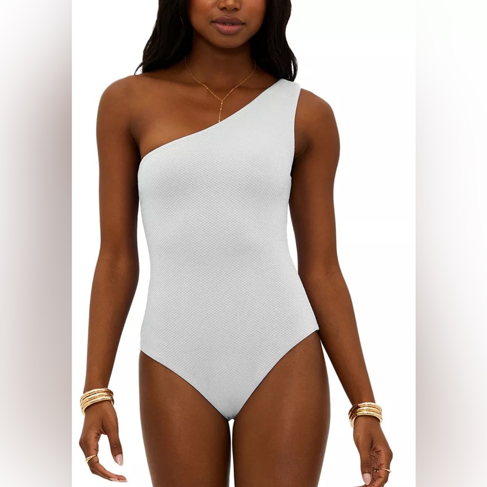 Beach Riot Alba Waffle One-Shoulder One-Piece Swimsuit-
Silver Shine,SizeMedium